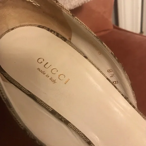 Size 8.5 Gucci logo / white horsebit open toe heel - Picture 2 of 5